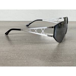 Dime Dessy Sunglasses Shield‎ Wrap Around Black Lens Silver Frame Futuristic